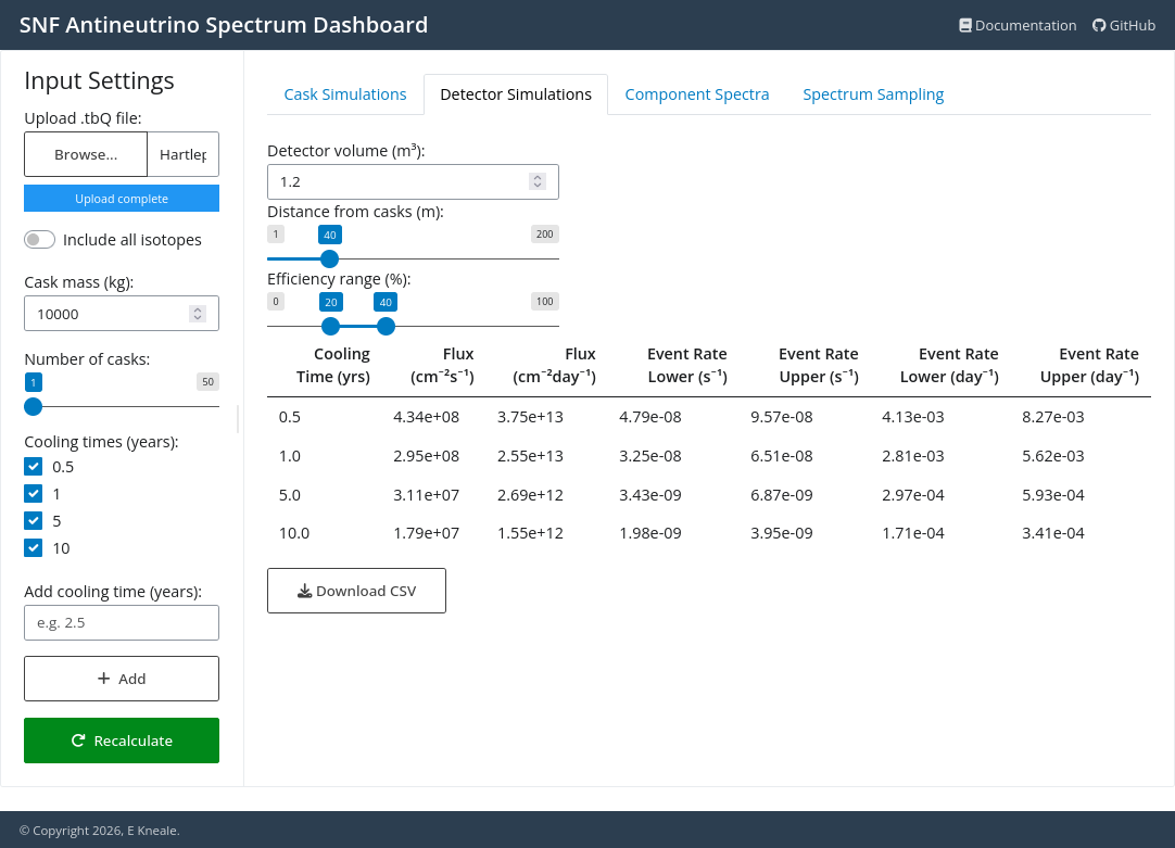 Detector Simulations tab